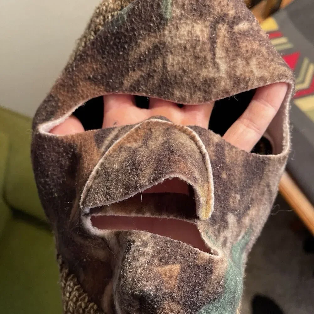 Vintage Camo Balaclava Ski Hunting Face Mask Warm Made In USA Bank Robber Beanie